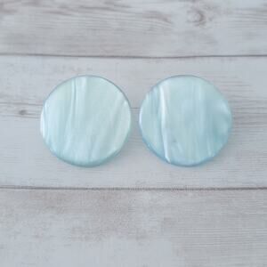 Vintage Clip On Earrings Large Aqua Tone Circular Statement